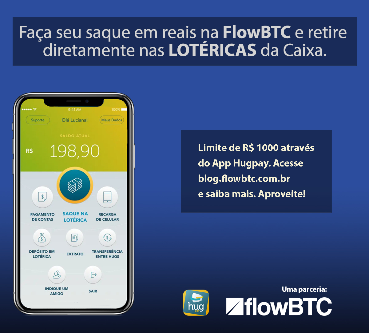 FlowBTC implementa retirada de reais nas Lotéricas da Caixa através de parceria com App